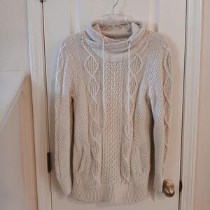L.L. Bean Signature 100% Cotton Funnel Neck Chunky Knit Cable Knit Sweater S